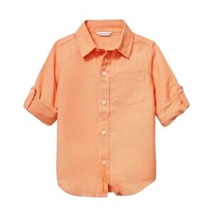 Janie and Jack Tangerine Linen Dress Shirt Oxford Roll Cuff Baby Boy 6-12M NWT